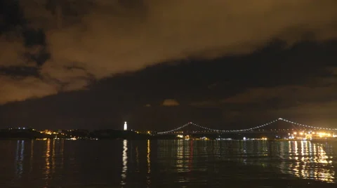 Lisbon bridge timelapse at night 스톡 동영상 69008944
