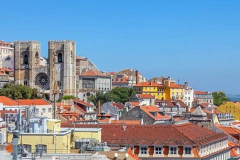 Lisbon cathedral or se de lisboa and alfama rooftops, lisbon, portugal Stock Photos