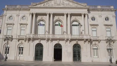 Lisbon City Hall Building Facade in Portugal During Summer Golden Hour Shot Stock Footage 341997104