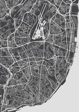 Lisbon city plan, detailed vector map 스톡 일러스트