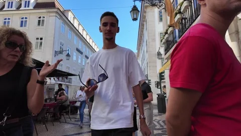 Lisbon City Walking Tour With Tourists Visitors and Traditional Portuguese Build Video stock 341982995
