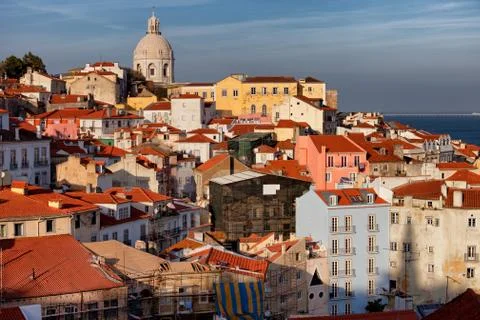 Lisbon Cityscape in Portugal at Sunset Fotos de archivo