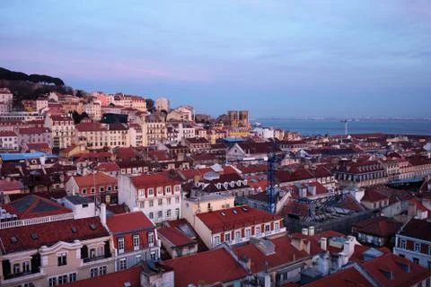 Lisbon Cityscape in Portugal at Twilight Stockfoto's
