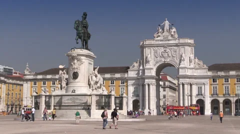 Lisbon, Commerce Square (Praca do Comercio), Monument of King Jose I, Portugal Stock Footage 32595434
