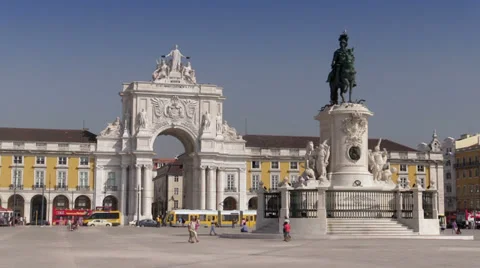 Lisbon, Commerce Square (Praca do Comercio), Monument of King Jose I, Portugal Stock Footage 32595436