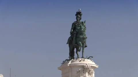Lisbon, Commerce Square (Praca do Comercio), Monument of King Jose I, Portugal Stock Footage 32595443