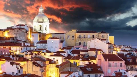 Lisbon at dramatic sunrise Stock Photos