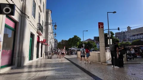 Lisbon European City Walk Featuring Tourists Local People and Traditional Archit 스톡 동영상 341982973