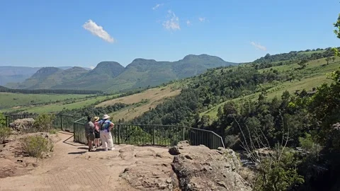 Lisbon Falls Viewpoint Crowd, Panorama Route, South Africa 8K Stock Footage 347908151