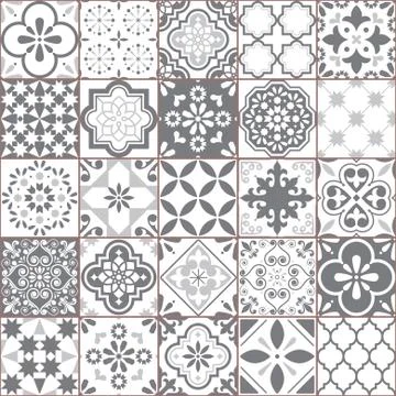 Lisbon geometric Azulejo tile vector pattern, Portuguese or Spanish mosiac Stock Illustration