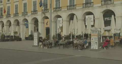 Lisbon Lockdown - Cafe in Praça do Comércio Stock Footage 147199419