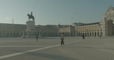 Lisbon Lockdown - Main Square Praça do Comércio3 Stock Footage 147199684