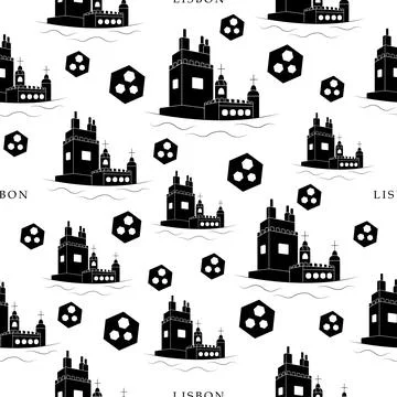 Lisbon, monochrome seamless pattern Ilustración de archivo