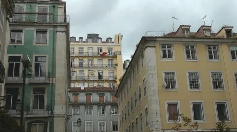 Lisbon old buildings downtown Stock Footage