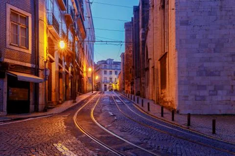 Lisbon. Old street at night. Stock Photos