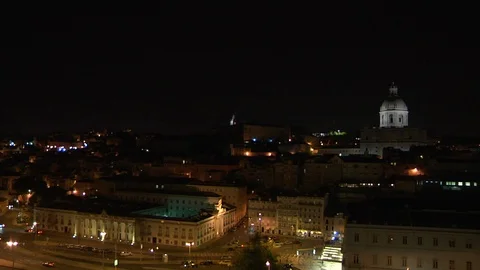 Lisbon Portugal City Skyline at Night Stock Footage