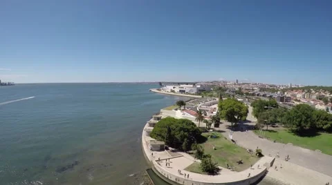 Lisbon, Portugal. Landscape from the Belem tower. Stock Footage