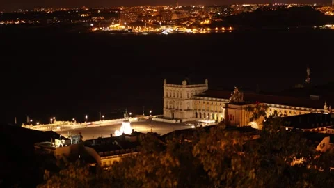 Lisbon, Portugal- Praca do Comercio Timelapse at Night Stock Footage 222009269