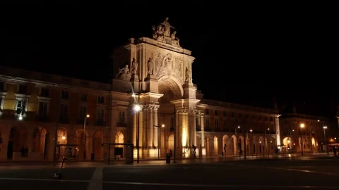 Lisbon, Portugal- Praca do Comercio Hyperlapse at Night Stock Footage 223274427