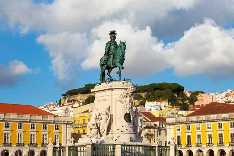 Lisbon Portugal: Praca do Comercio - Commerce Square featuring an equestrian Stock Photos