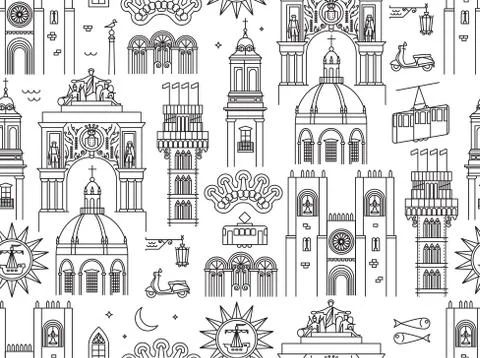 Lisbon Portugal seamless pattern Stock Illustration
