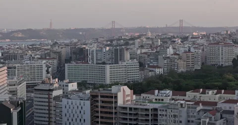 Lisbon rooftop timelpase with sunset day to night Stock Footage 153058902