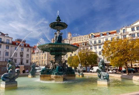 Lisbon. Rossio Square. Stock Photos