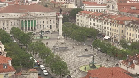 Lisbon - Rossio Square (Praca de Dom Pedro IV) (2017) Video stock 77176492