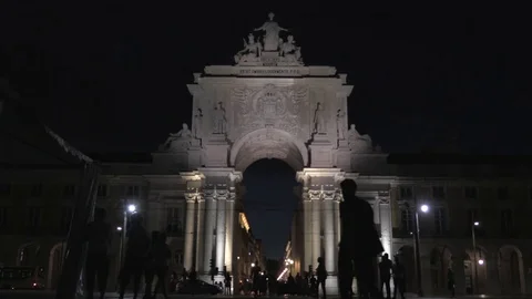 Lisbon - Rua Augusta Arch at Night (2017) Video stock 77191430
