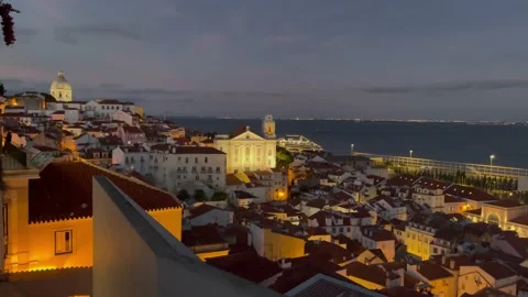 Lisbon Skyline at Night Stock Footage 197475403