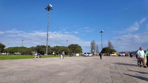 Lisbon Spring Vacation Atmosphere In Belem With Pedestrians Shops Restaurants An Stock Footage 344807285