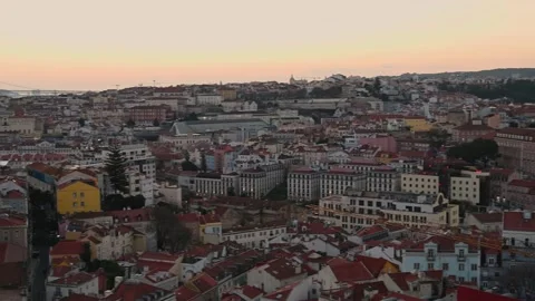 Lisbon sunset overlooking downtown Stock Footage 234069174