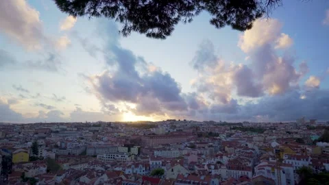 Lisbon Sunset pan from right to left from viewpoint Video stock 275520491
