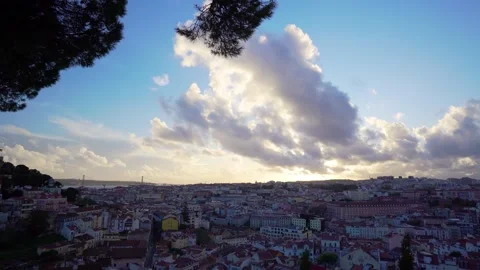 Lisbon sunset from viewpoint on stabiliser Stock Footage 275520198
