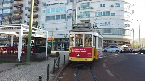 Lisbon Tram 28 Stopped At Prazeres Stock Footage 131380098