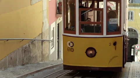 Lisbon Tram, Elevador da Bica, Portugal Stock Footage 32595409