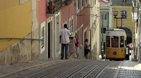 Lisbon Tram, Elevador da Bica, Portugal Stock Footage 32595418