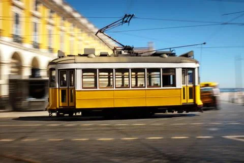 Lisbon Tram Panning Stock Photos