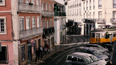 Lisbon Trams 12 Stock Footage 127597493