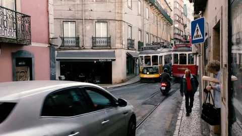 Lisbon Trams 13 Stock Footage 127597423