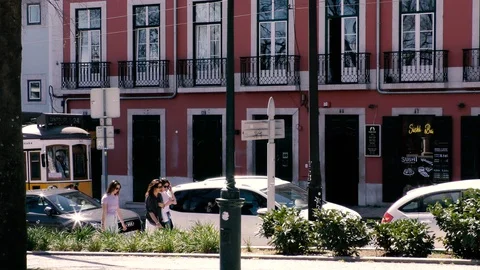 Lisbon Trams 14 Stock Footage 127597456
