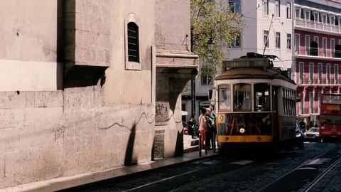 Lisbon Trams 15 Stock Footage 127597345