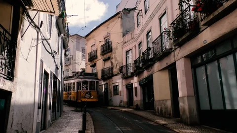 Lisbon Trams 16 Stock Footage 127597307