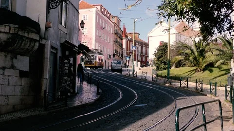 Lisbon Trams 18 Stock Footage 127597243