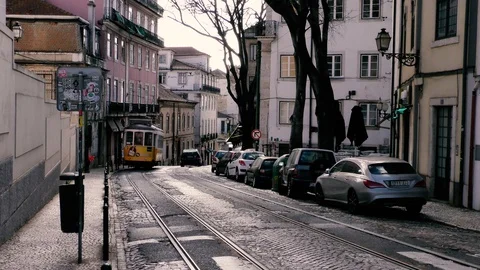 Lisbon Trams 20 Stock Footage 127596991