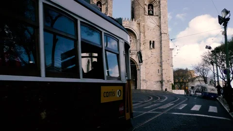 Lisbon Trams 21 Stock Footage 127596935
