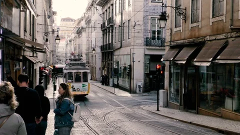 Lisbon Trams 23 Stock Footage 127596861