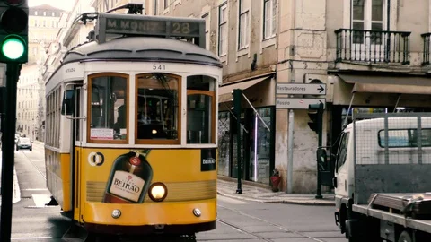 Lisbon Trams 25 Stock Footage 127596653