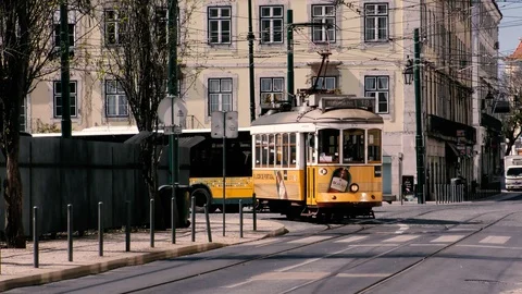 Lisbon Trams 26 Stock Footage 127596732