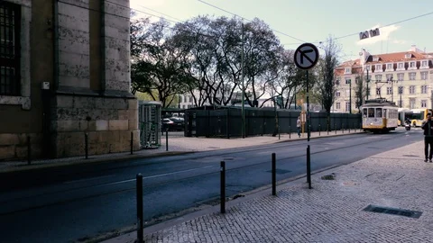Lisbon Trams 27 Stock Footage 127596607
